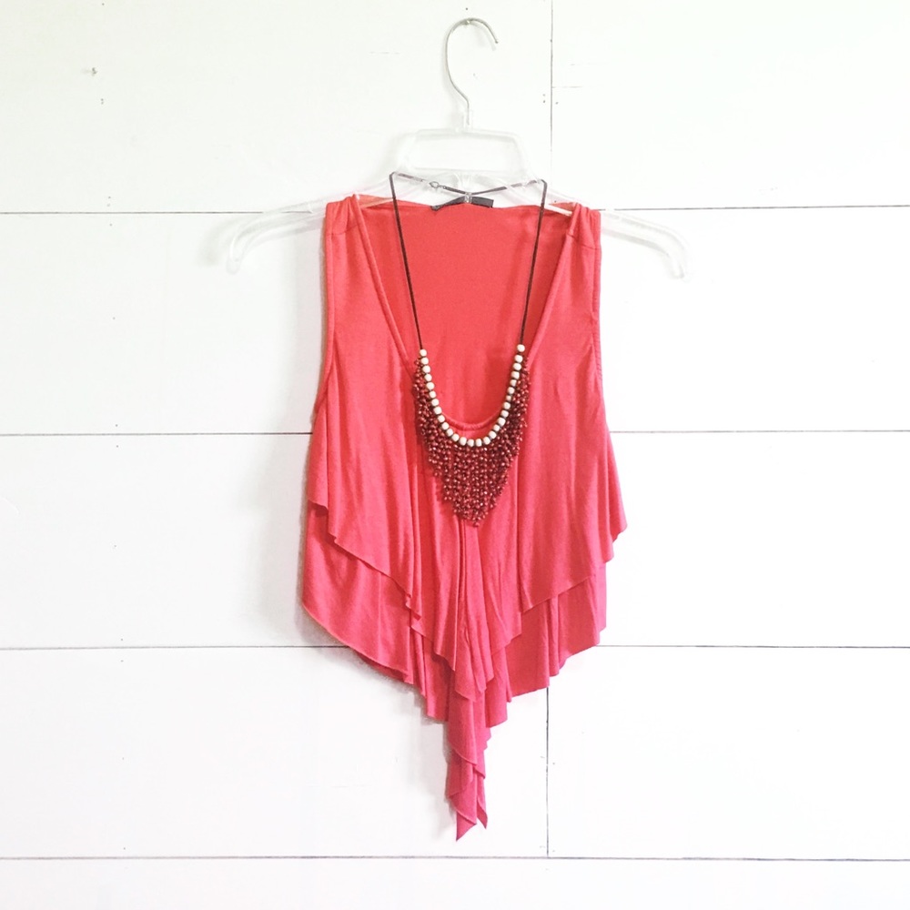 NWOT “Gemini” crop top with beaded necklace